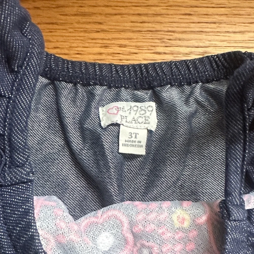 ❤️🆕 THE CHILDREN’S PLACE Navy Blue Kids Dress with Pink Embroidery 3T - Picture 4 of 5